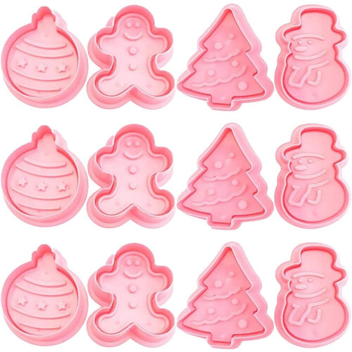 12PCS Cookie Shape Christmas Cookie Cutter Set Kids Cookie Shape Cookie Cutter Set with Ejector Interesting Decorations