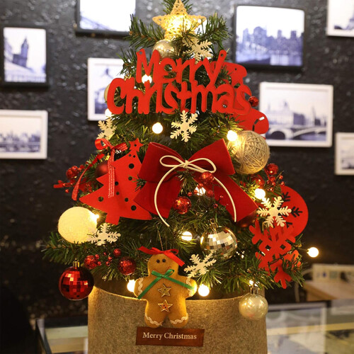 Decorative Tree, Artificial Table Christmas Tree with LED Ornaments with Base, 60cm