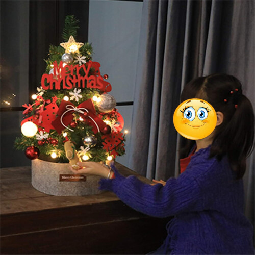 Decorative Tree, Artificial Table Christmas Tree with LED Ornaments with Base, 60cm 1