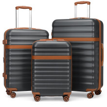 (Grey Brown, 20+24+28 inch) Expandable Hard Shell Suitcase With Tsa Lock 20/24/28 Inch
