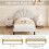 (Beige) Single Velvet Bed Frame with Solid Wood Slat 5