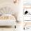 (Beige) Single Velvet Bed Frame with Solid Wood Slat 7