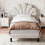 (Beige) Single Velvet Bed Frame with Solid Wood Slat 8