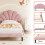 (Pink) Single Velvet Bed Frame with Solid Wood Slat 4
