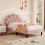 (Pink) Single Velvet Bed Frame with Solid Wood Slat 8