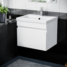 Hardie 500mm 1 Drawer White Wall Hung Vanity Cabinet and Basin Sink Unit