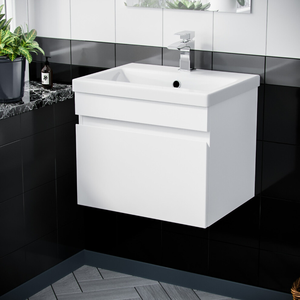 Hardie 500mm 1 Drawer White Wall Hung Vanity Cabinet and Basin Sink Unit