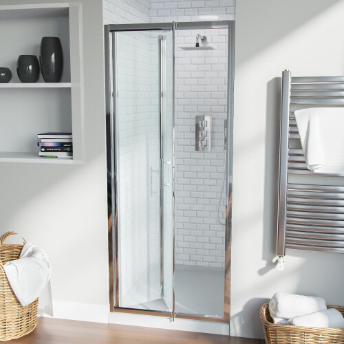 NES Home Bi-Fold Folding 900 mm Glass Door with Frameless 760 mm Side Panel 2