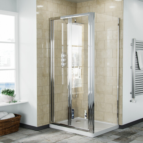 NES Home Bi-Fold Folding 900 mm Glass Door with Frameless 760 mm Side Panel