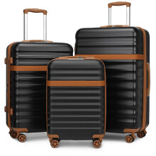 (Black Brown, 20+24+28 inch) Expandable Hard Shell Suitcase With Tsa Lock 20/24/28 Inch