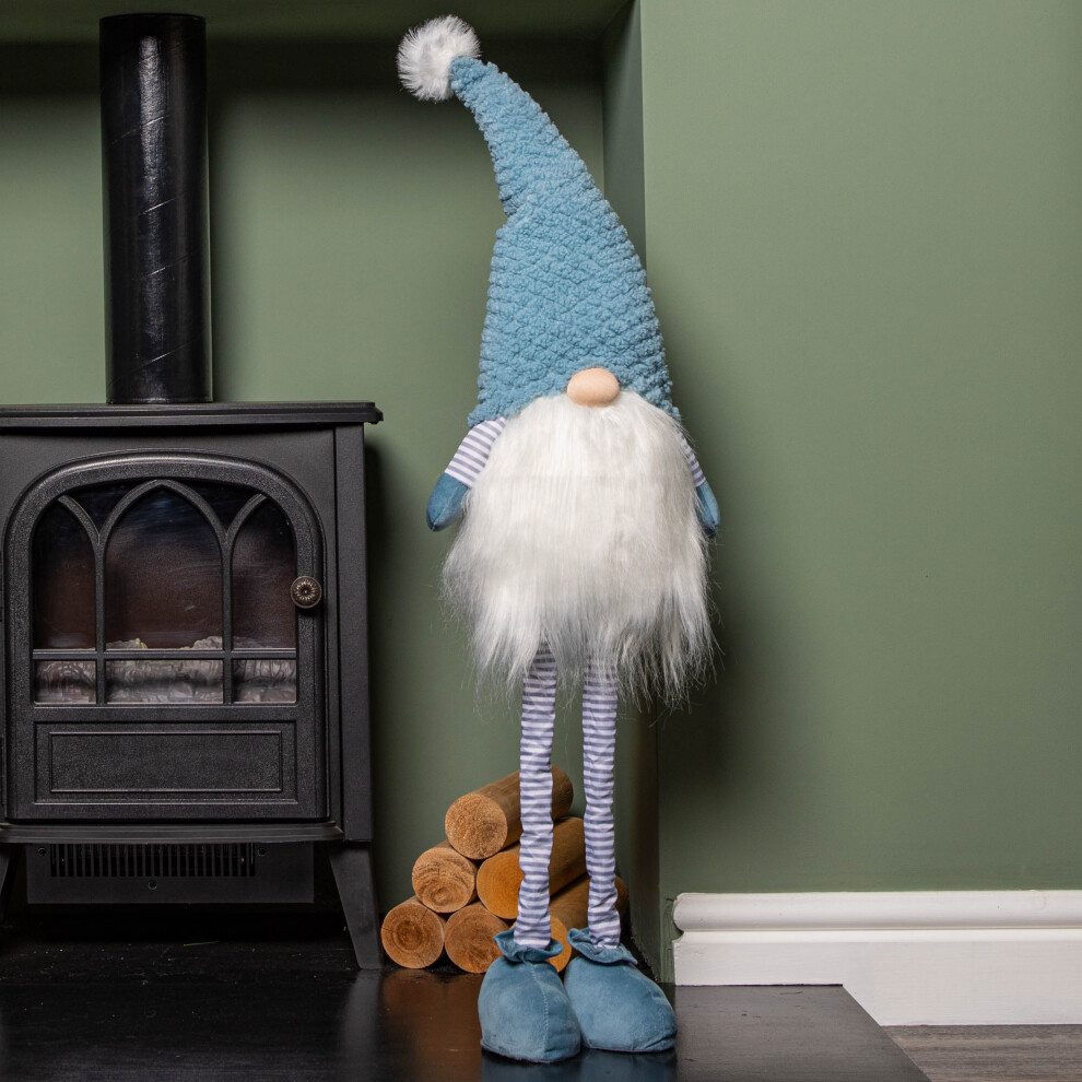 Festive Productions Ltd Blue 89Cm Standing Christmas Gonk With Extendable Legs And Knitted Hat