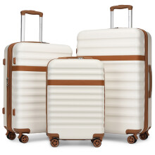 (Cream Brown, 20+24+28 inch) Expandable Hard Shell Suitcase With Tsa Lock 20/24/28 Inch
