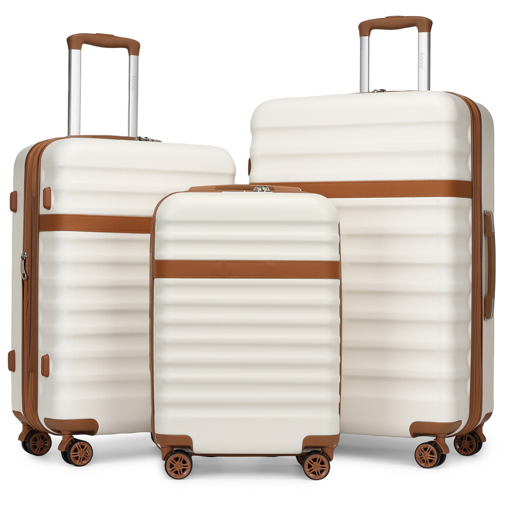 Kono (Cream Brown, 20+24+28 Inch) Expandable Hard Shell Suitcase With Tsa Lock 20/24/28 Inch
