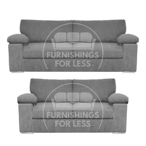 (Grey) Delta Fullback Cord 3 + 2 Sofa Suite Set