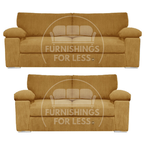 (Mustard) Delta Fullback Cord 3 + 2 Sofa Suite Set