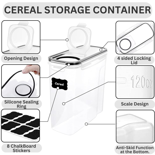 (2 Pack) 4L Cereal Storage Containers Airtight BPA Free 1