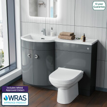 Nes Home Grey 1100 mm P-Shape LH Basin Vanity Unit + Toilet Bathroom Furniture