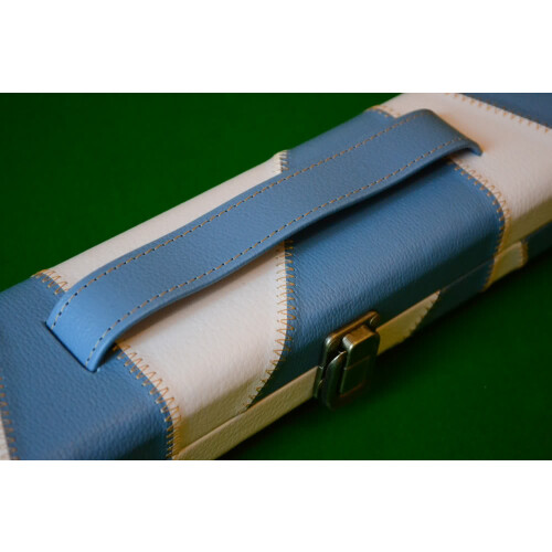 Handmade 3/4 Deluxe Patchwork Style Snooker Cue Case - White/Blue 2
