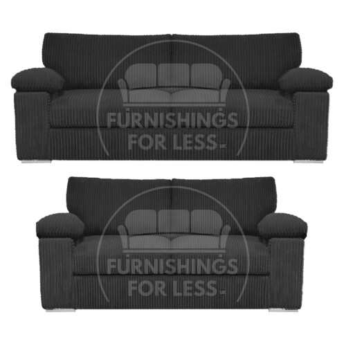 (Black) Delta Fullback Cord 3 + 2 Sofa Suite Set