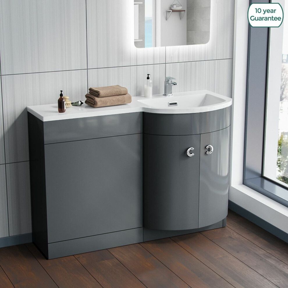 Nes Home Grey 1100Mm Bathroom Basin Sink Vanity Unit Cabinet Furniture Rh