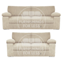 (Cream) Delta Fullback Cord 3 + 2 Sofa Suite Set