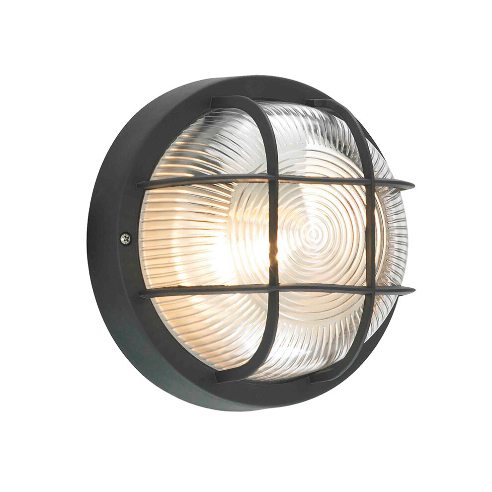 Litecraft Mole Round Grid Style  Outdoor Wall Light IP44 - Black