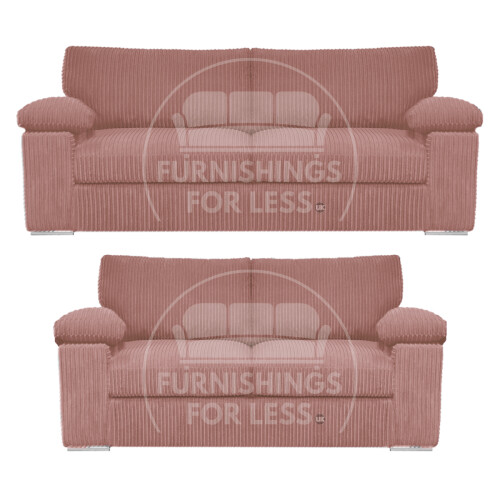 (Pink) Delta Fullback Cord 3 + 2 Sofa Suite Set