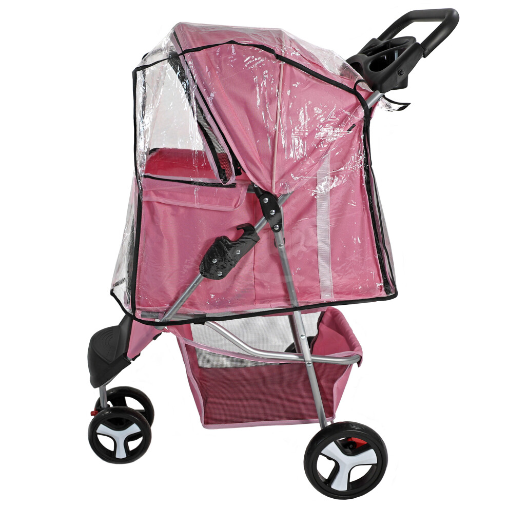 Pet Stroller Dog Cat Puppy Pram Pushchair With Cover (Pink)