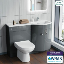 Nes Home P-Shape Grey 1100 mm Right Hand Basin Vanity Unit and Toilet