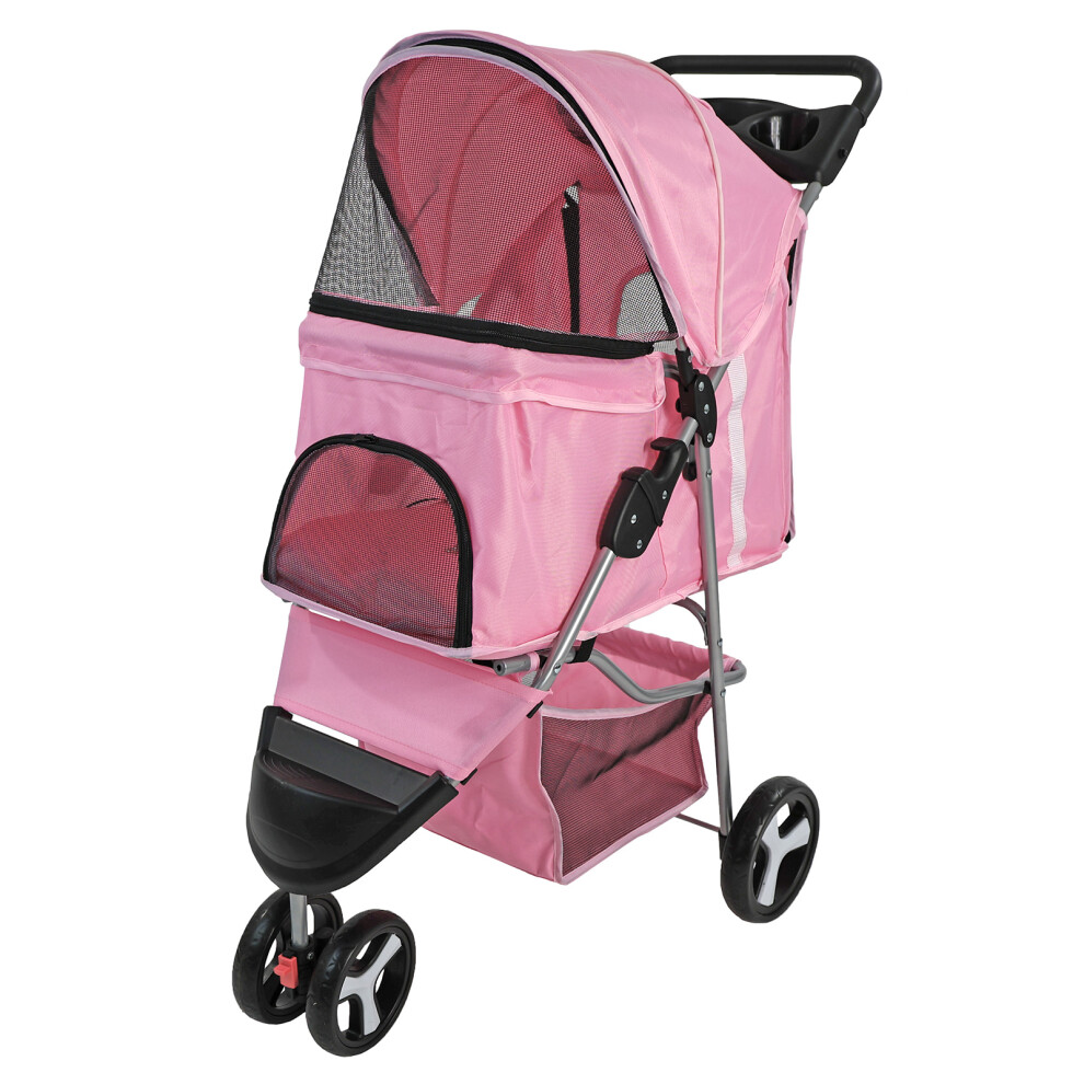 Pet Stroller Dog Cat Puppy Pram Pushchair Travel (Pink)