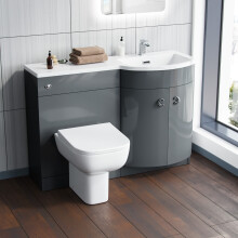 Nes Home Grey 1100 mm P Shaped RH Vanity Basin WC Unit and Rimless BTW Toilet