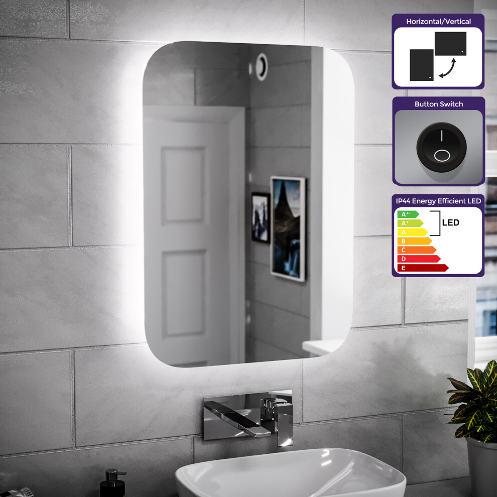Nes Home Bathroom LED Mirror Battery Powered Button Switch 500 x 700mm