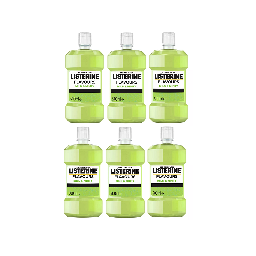 Listerine Mild & Minty Mouthwash Alcohol Free Keeps Mouth Fresh 6 x 500ml