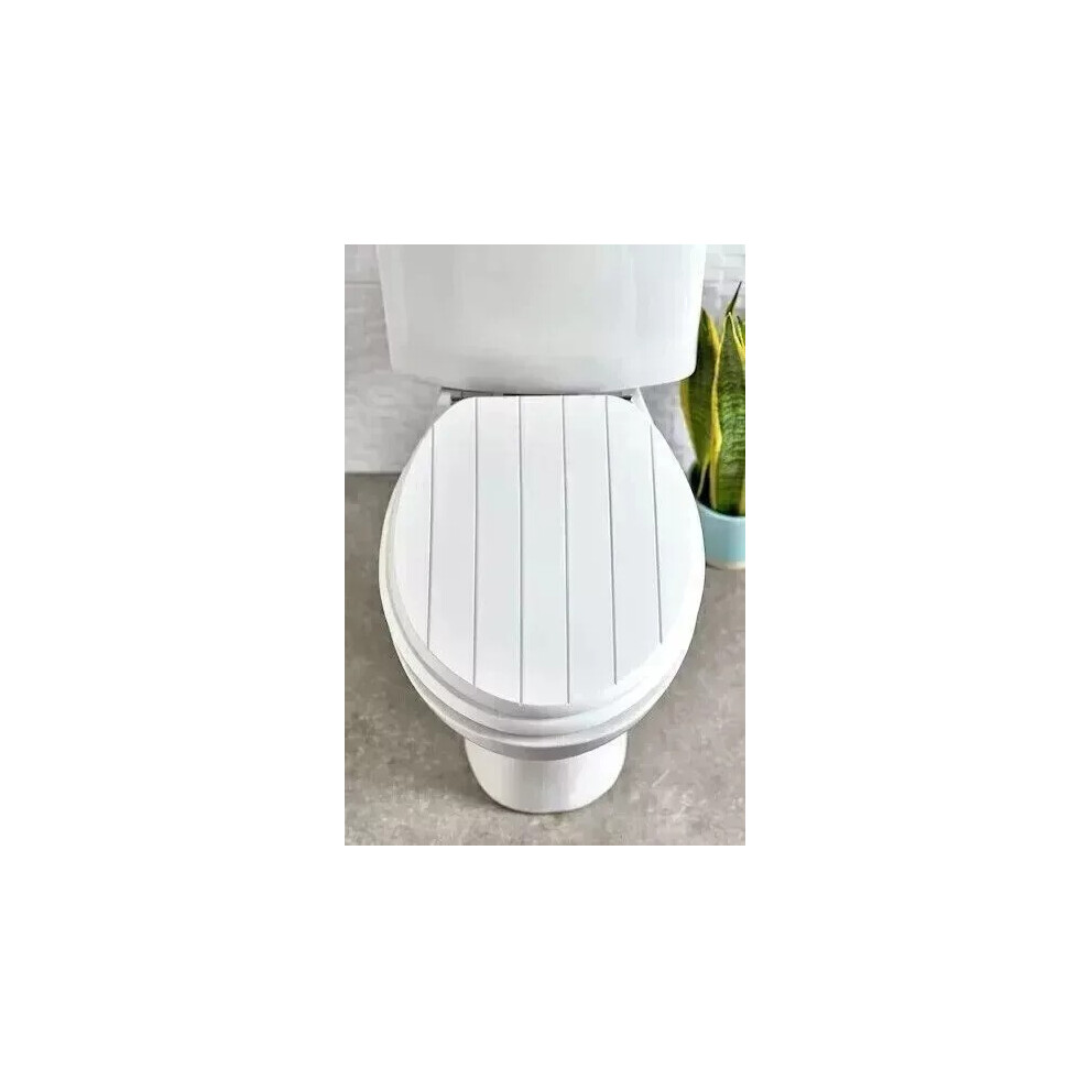 HEAVY DUTY White Tongue And Groove Toilet Seat MDF Wooden Strong Chrome Plated Hinges