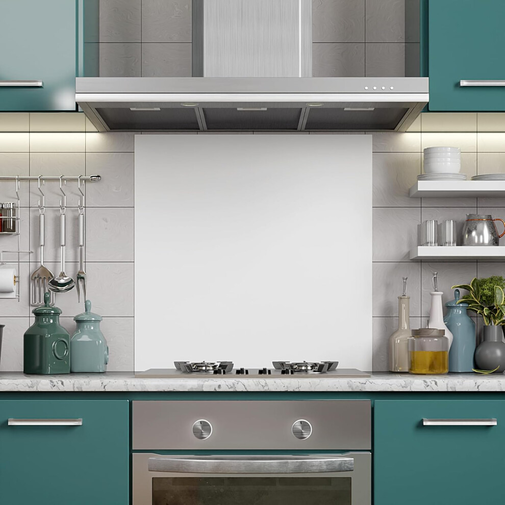 (70x90 cm) BELOFAY White Glass Splashback for Kitchen 6mm Tempered Glass Heat Resistant Splashback for Cookers