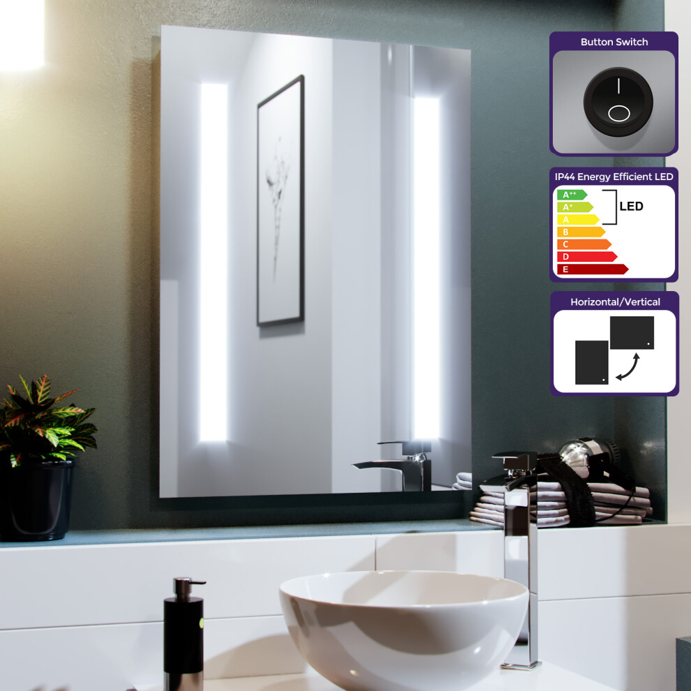 Nes Home Bathroom LED Mirror Battery Powered Button Switch 500 x 700mm