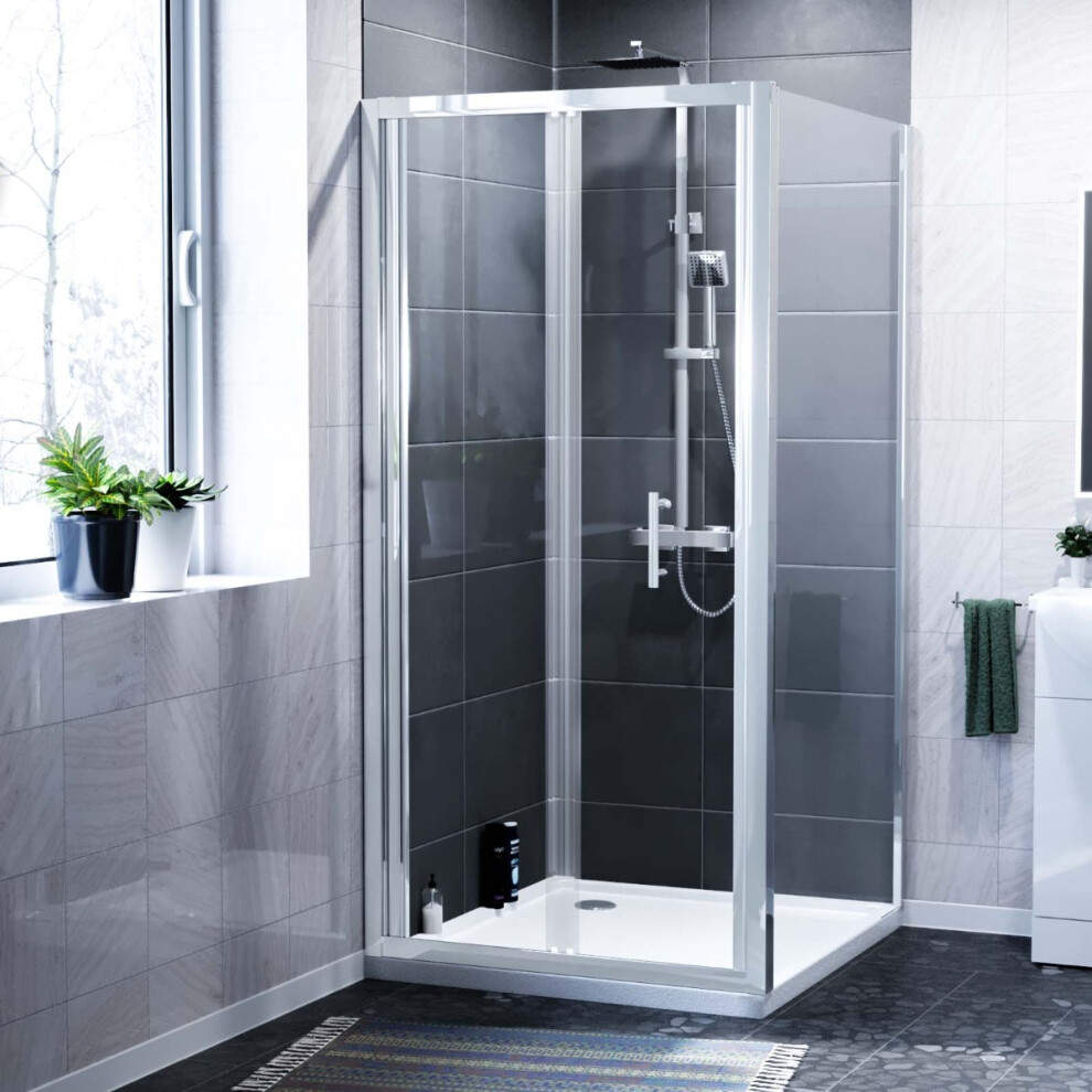 Nes home Bi-Fold Folding 760 mm Glass Door with Frameless 700 mm Side Panel