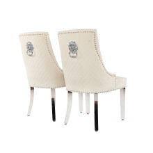 (Cream, 2) Velvet Upholstered Seat Luxury Dining Accent Chair Silver Metal Legs Home Office Study