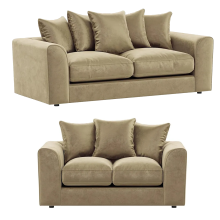(Beige, 3 & 2 Seater Set) Brooklyn Plush Velvet Fibre 3 & 2 Seater Sofa Set