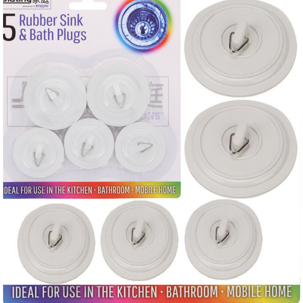 Rysons Rubber Bath Sink Plugs Basin Bathroom Kitchen X5 Drain Stopper