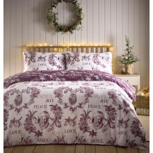 (Single) Xmas Bedding Father Christmas Stag Traditional Duvet Cover Set Aubergine Plum