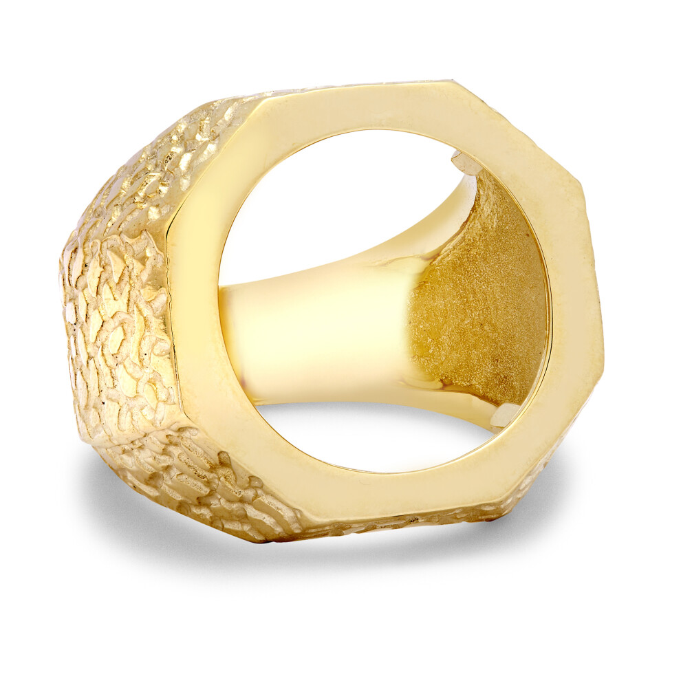 (Y) Jewelco London Men's Solid 9ct Yellow Gold 1oz Crocodile Skin Octagon Bezel Full Sovereign Coin Mount Ring - JRN556-F