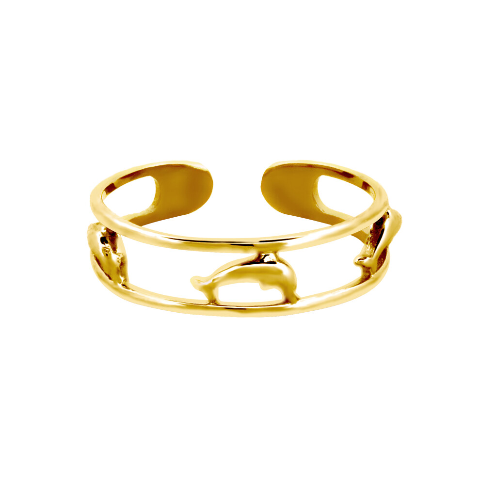 Jewelco London Ladies Solid 9ct Yellow Gold Split Shank Leaping Dolphins Toe Ring - JTR026