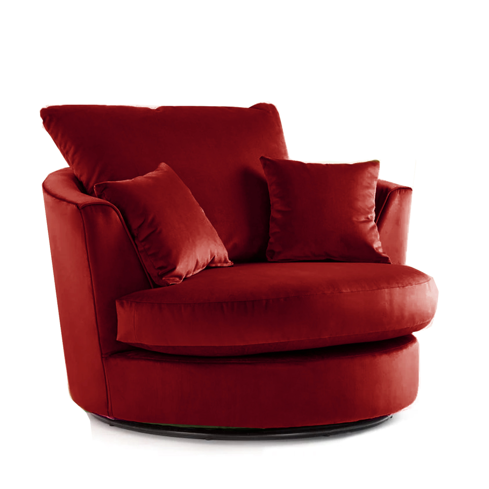 (Red, Swivel Chair) Brooklyn Plush Velvet Foam 3 & 2 Seater Sofa Set