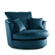 (Blue, Swivel Chair) Brooklyn Plush Velvet Foam 3 & 2 Seater Sofa Set