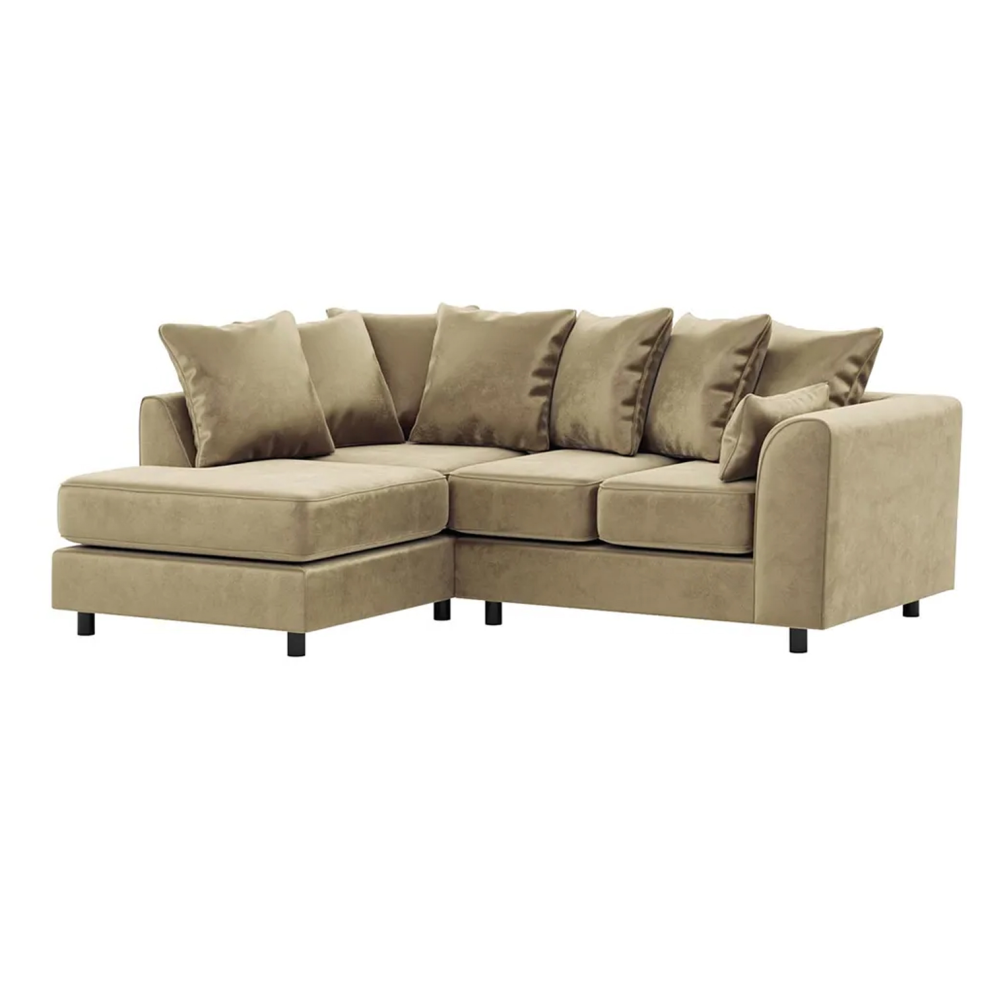 (Beige, Left Hand Facing) Brooklyn Plush Velvet Foam Corner Sofa-image-OPC-PFD6HTM-NEW