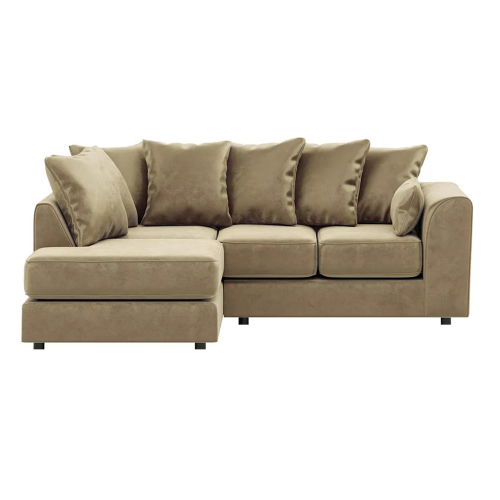 (Beige, Left Hand Facing) Brooklyn Plush Velvet Foam Corner Sofa 2