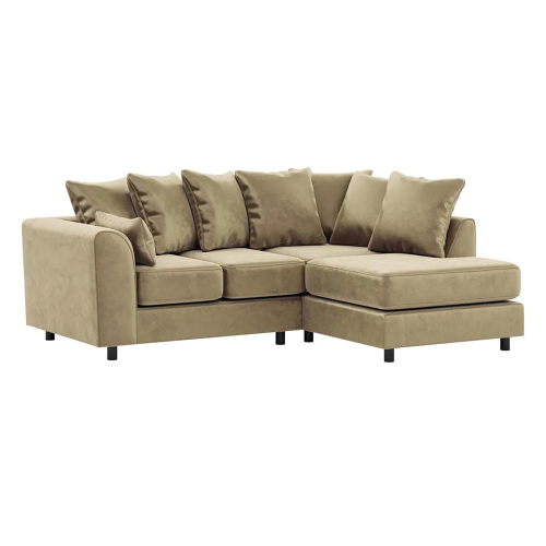 (Beige, Right Hand Facing) Brooklyn Plush Velvet Foam Corner Sofa