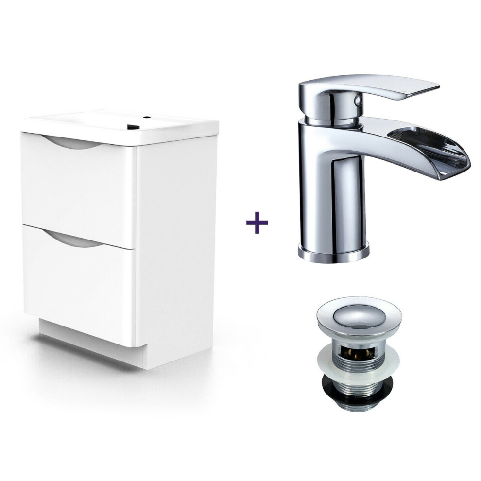 Nes Home White Basin Vanity Unit and Tap with Waste Set