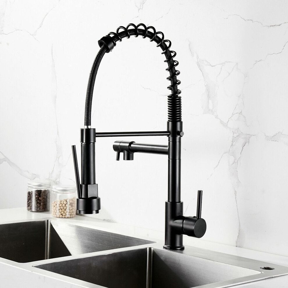 2 Spouts Kitchen Taps 360 Swivel 2 Mode Pull Down Kitchen Faucet Black 8131010863636